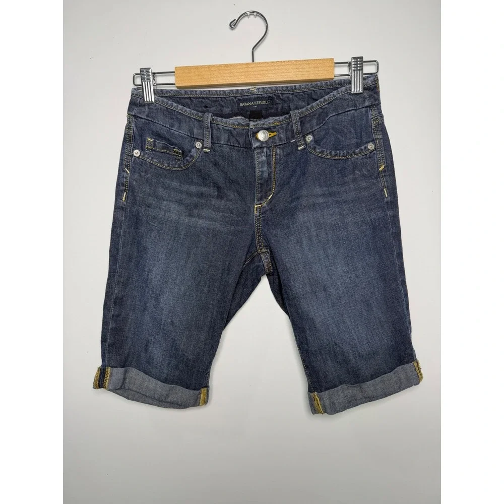 Banana Republic‎ Women Size 27/4 Denim Jean Bermuda Shorts Long Cuffed